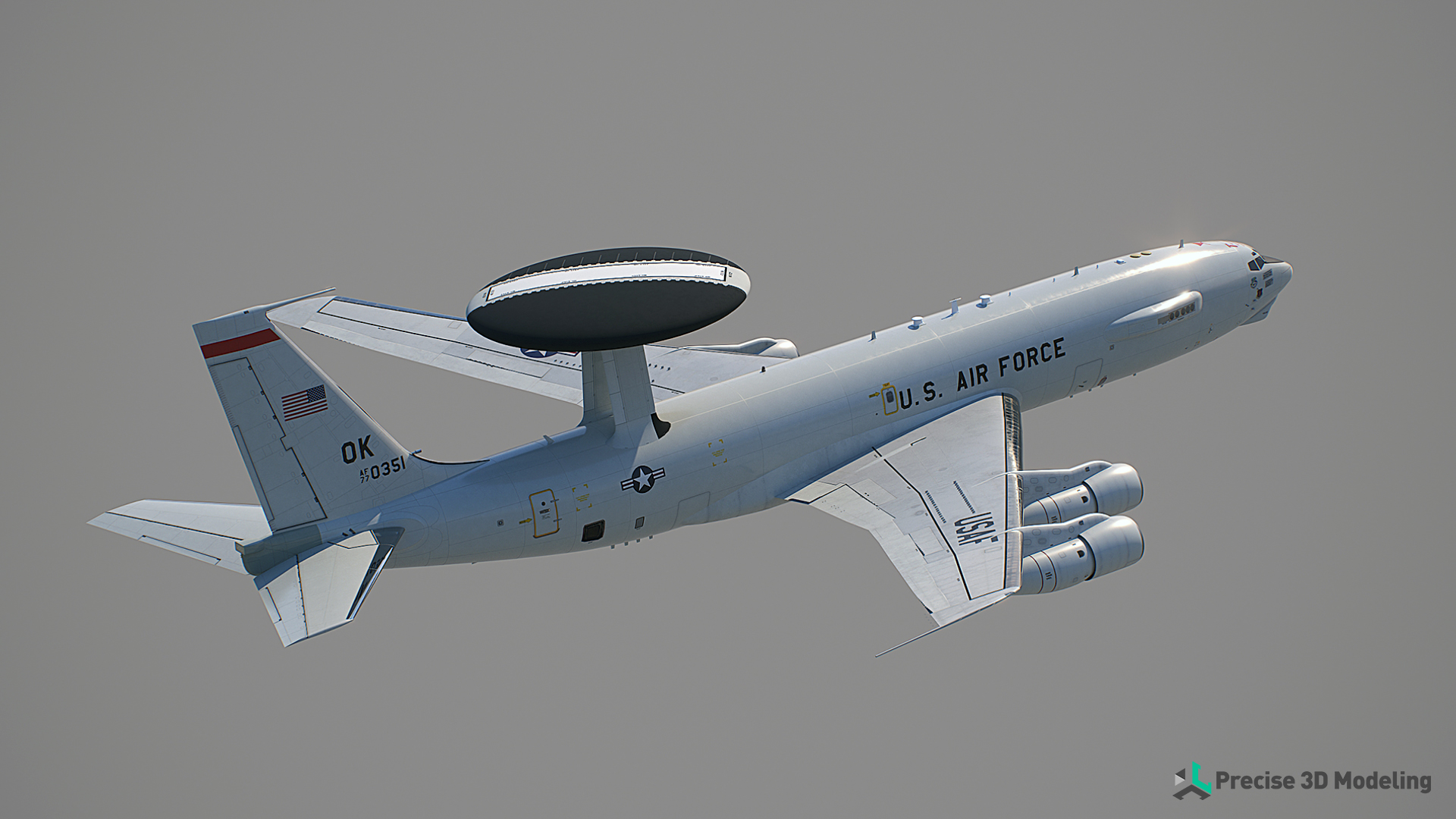 Boeing E-3 Sentry AWACS 3D model render, gallery image 1 of 18