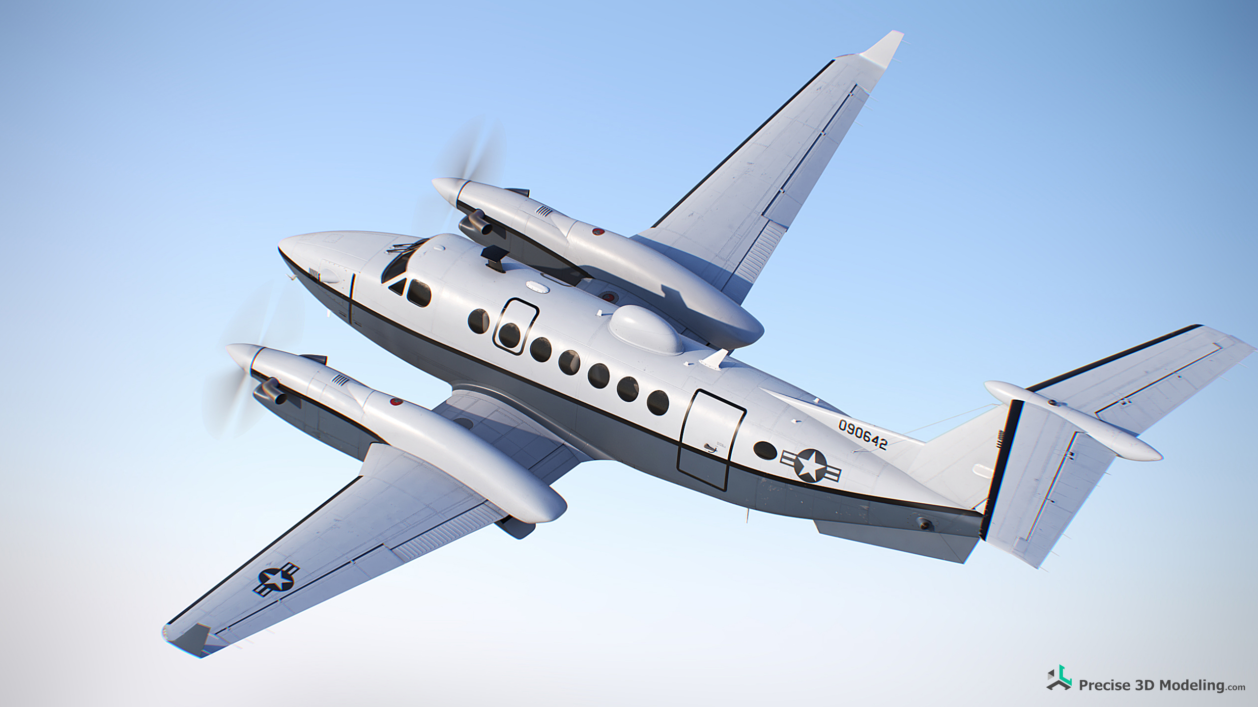 Hawker-Beechcraft MC-12W Liberty 3D model - side top view, radome