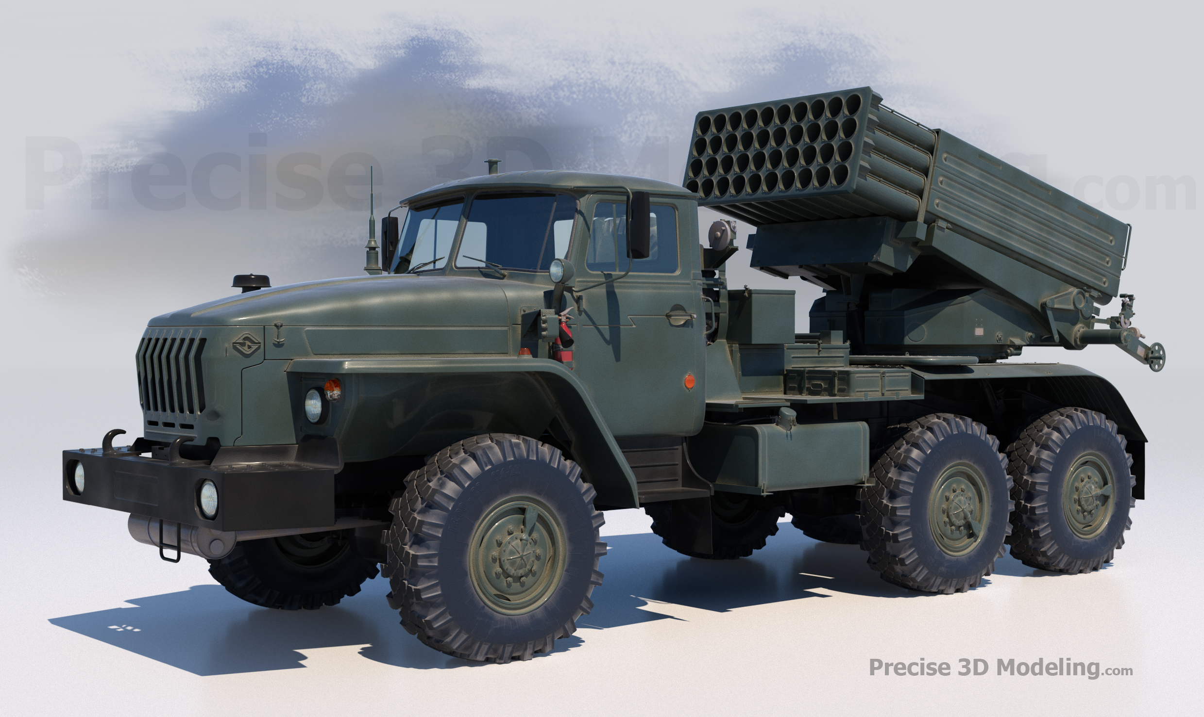 BM-21 Soviet truck-mounted 122 mm multiple rocket launcher render