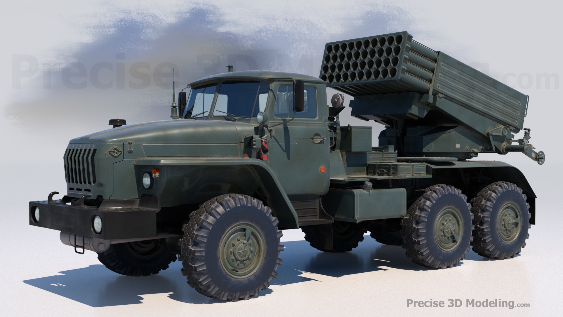 BM-21 Grad multiple rocket launcher 3D model render, gallery image 1 of 8