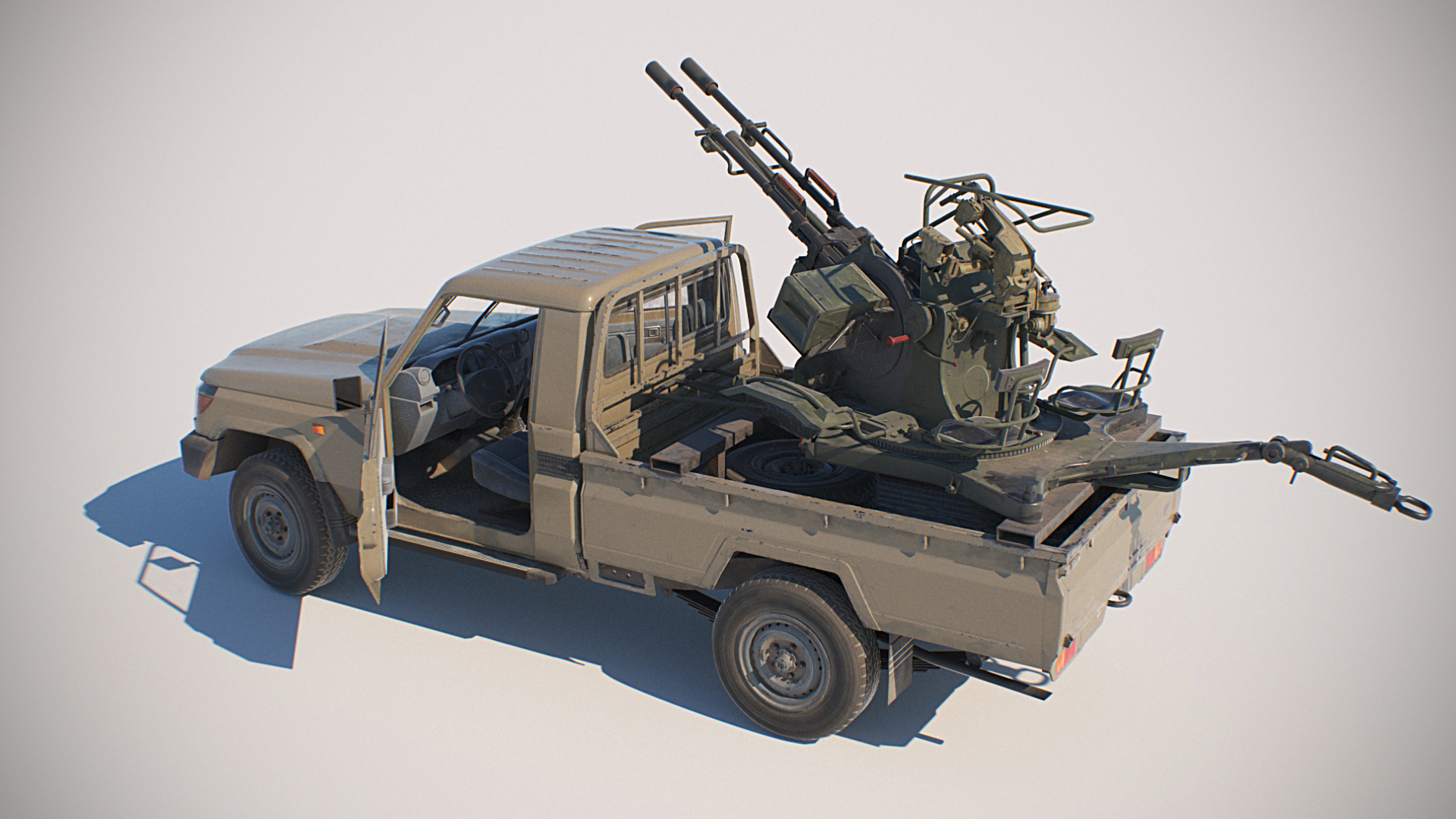Militant Truck with anti-aircraft autocannon ZU-23 render