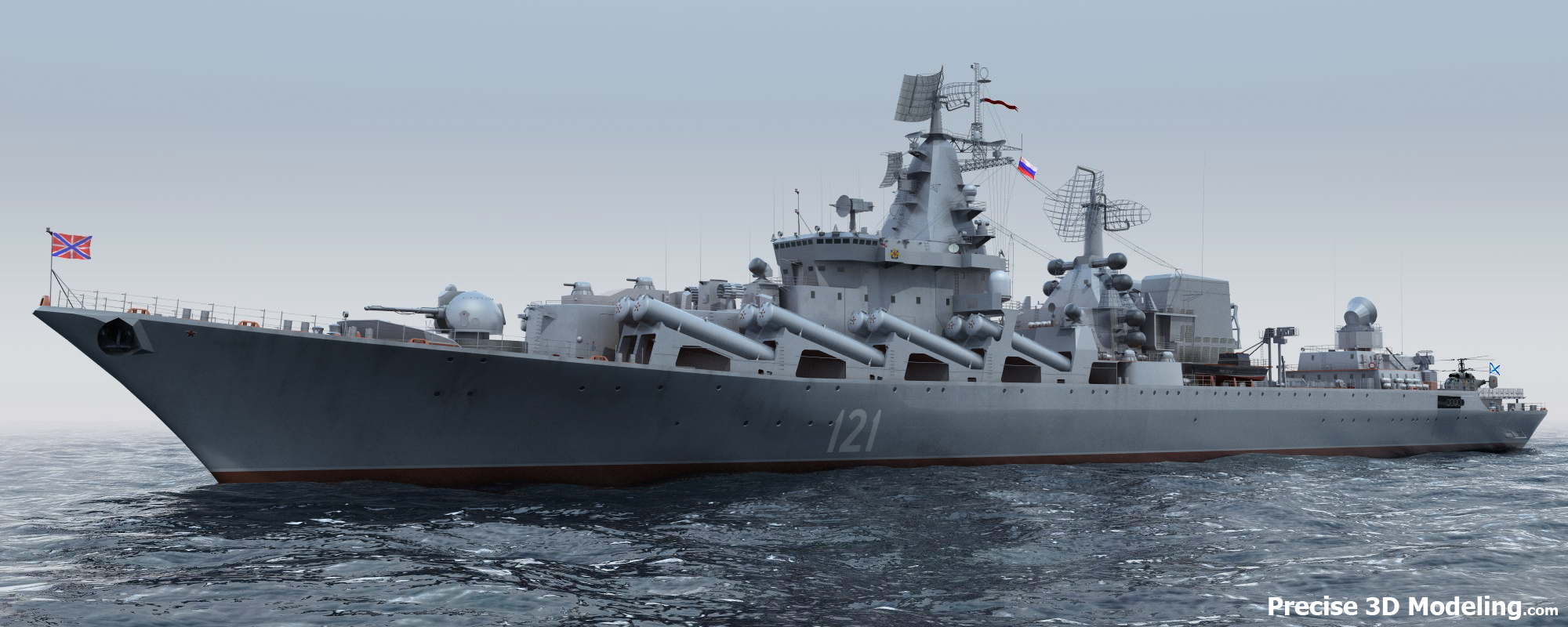 Missile cruiser Moskva 3D model render, gallery image 1 of 5